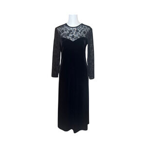 Vtg 90s Robbie Bee Velvet Maxi Dress Floral Mesh Sparkle Witchy Goth Wednesday